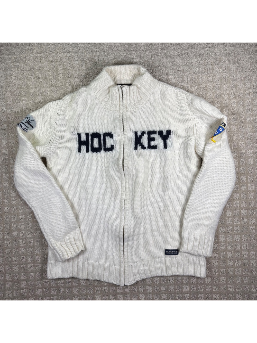 Woolrich Hockey full zip knit sweater white XL